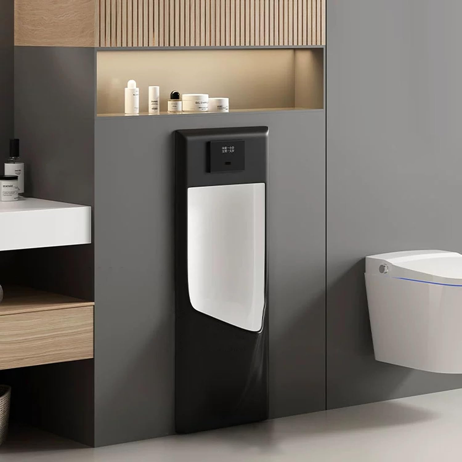 Commercial Washout Urinal,Induction Adult Urinal,Splash-Proof Male Urinals,Modern Wall-Mounted Ceramic Urinals,for Bathrooms,Hotels,Shopping(Black,Floor-standing)