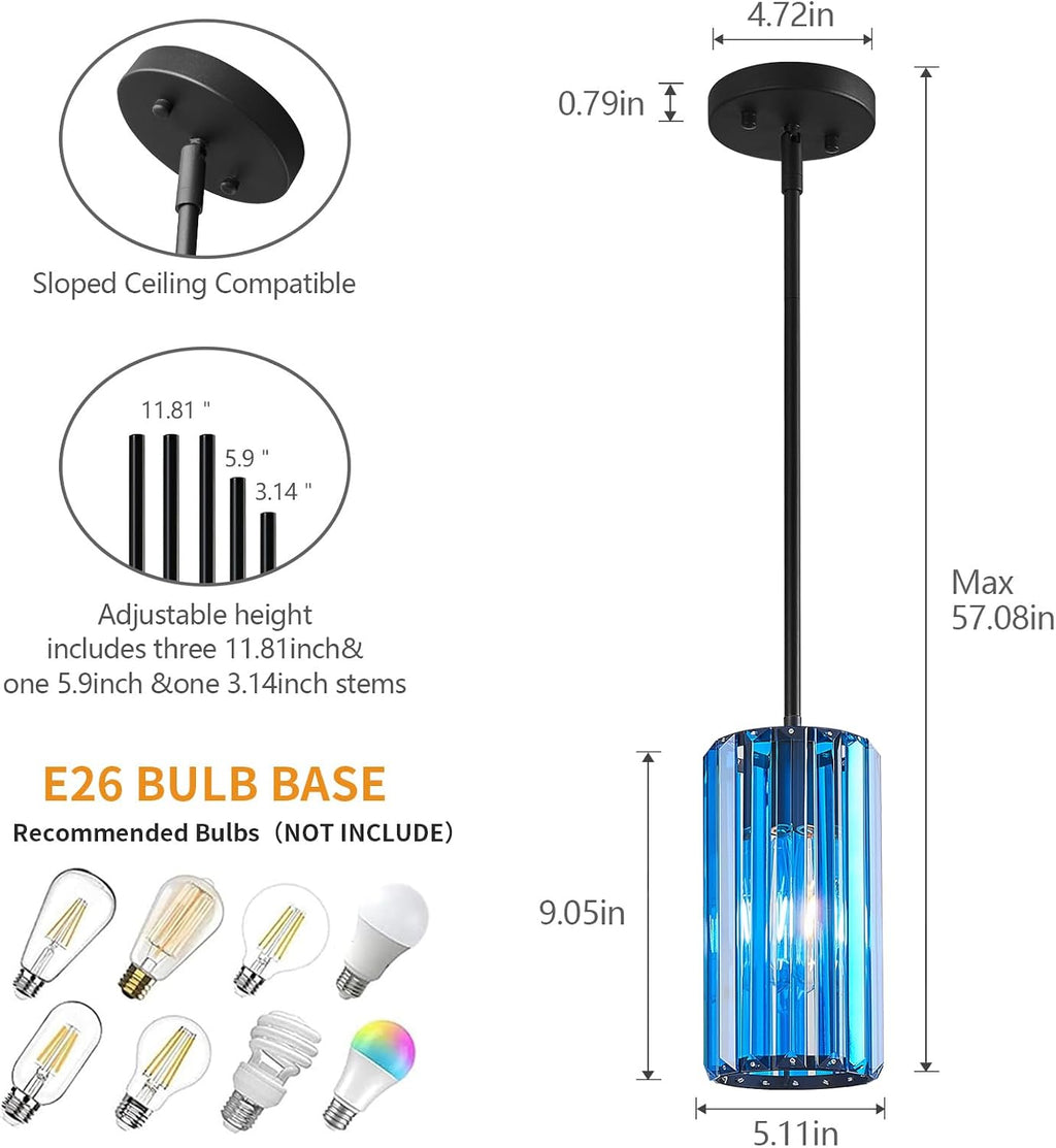 Modern Crystal Pendant Light Mini Dark Blue Chandeliers Adjustable Pendant Lights Fixture for Kitchen Island Dinning Room Corridor Bedroom(Dark Blue 3-Pack