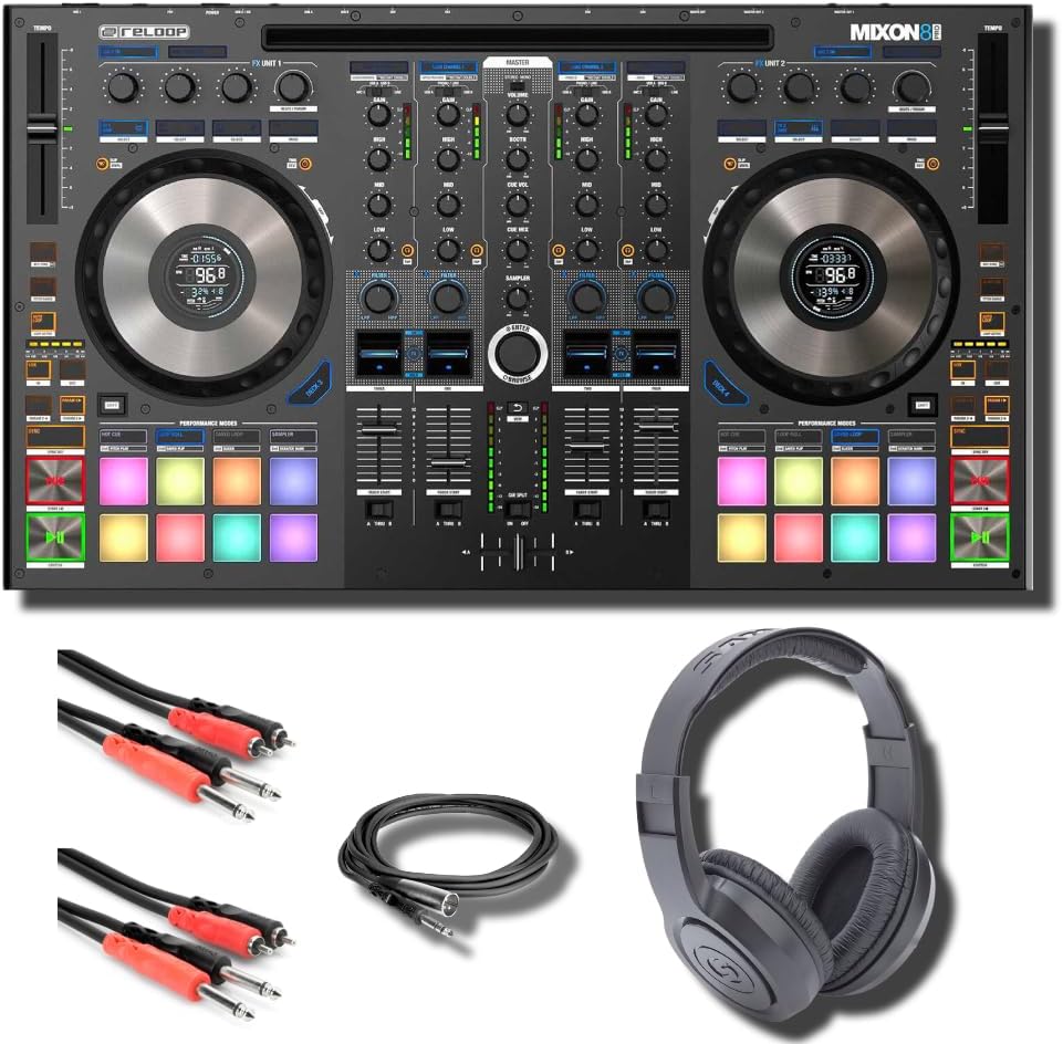 Reloop Mixon 8 Pro DJ Controller for Serato DJ with DJ Monitoring Headphones, Essential Cables for Connecting to DJ Controllers and StreamEye Cloth