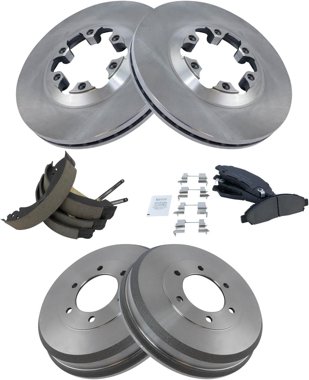 TRQ Front and Rear Brake Pad & Rotor, Shoe & Drum Kit compatible with Chevrolet GMC Isuzu