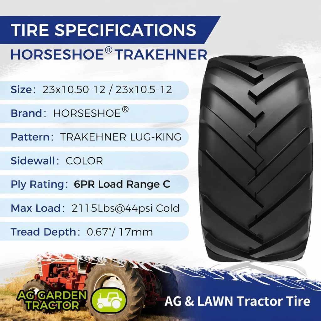 HORSESHOE TRAKEHNER Super Lug-King 2 New Ditch Witch Trencher AG Farm Lawn Tractor Tires Color-Sidewall Heavy Duty (23x10.50-12 6Ply)