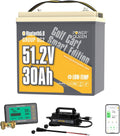 Power Queen 48V 30Ah Lithium Golf Cart Battery with 18A Charger, Bluetooth LiFePO4 Battery GC2,100A BMS & Low-Temp Protection, Support 3kW Motor, Max 4.096kW Output, LCD 500A Monitor for Golf Carts