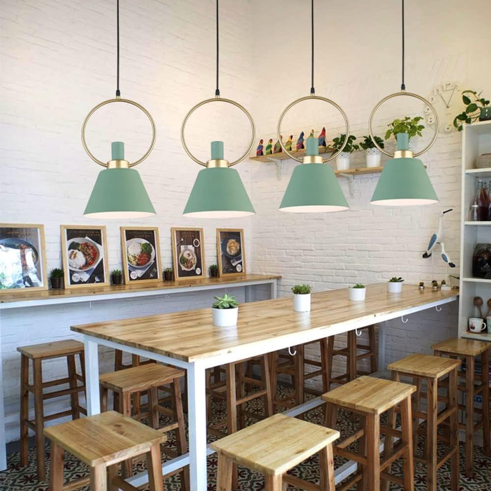 Minimalist Led Colorful Pendant Lamp Metal Leather Suspension Cylinder Hanging Lights Compatible with Bedroom Dining Cafe Bar Wrought Iron Chandelier Ceiling Lamp Fixture(Green)