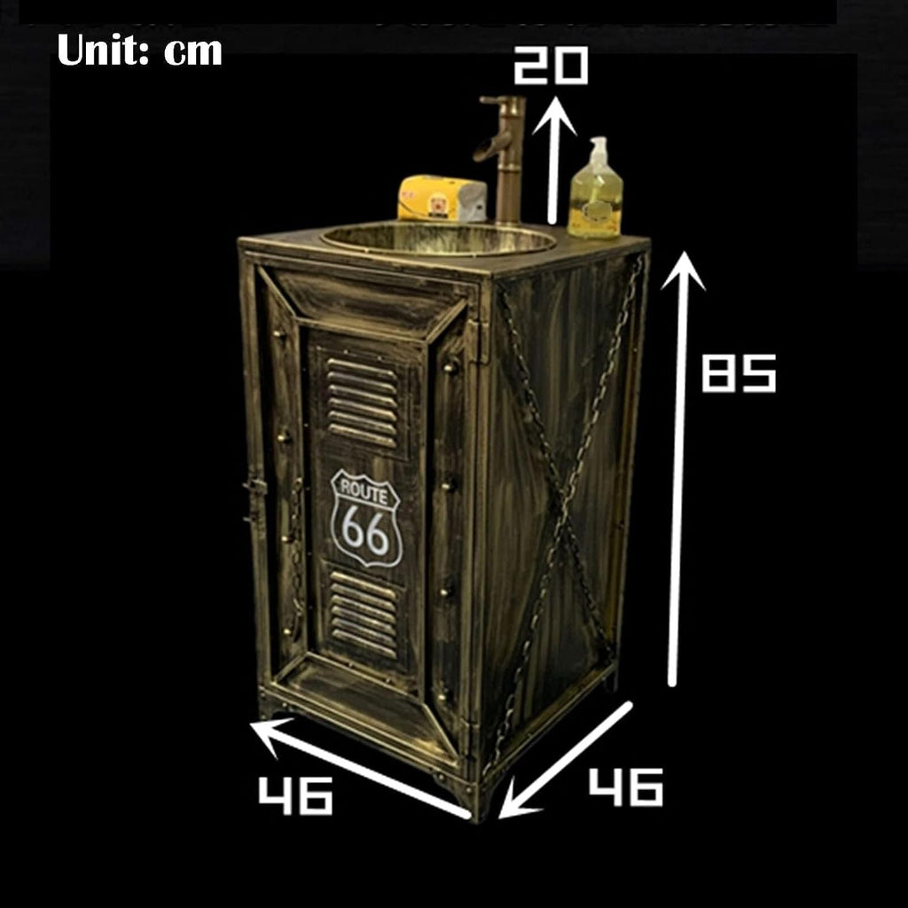 Industrial Style Retro,Creative One Piece Pedestal Basin Wrought Iron,Pedestal Sink Storage Cabinet Two Tiers - Toilet Standing Washbasin,Ideal for Organizing Bathroom ES-Black-Without Mirror