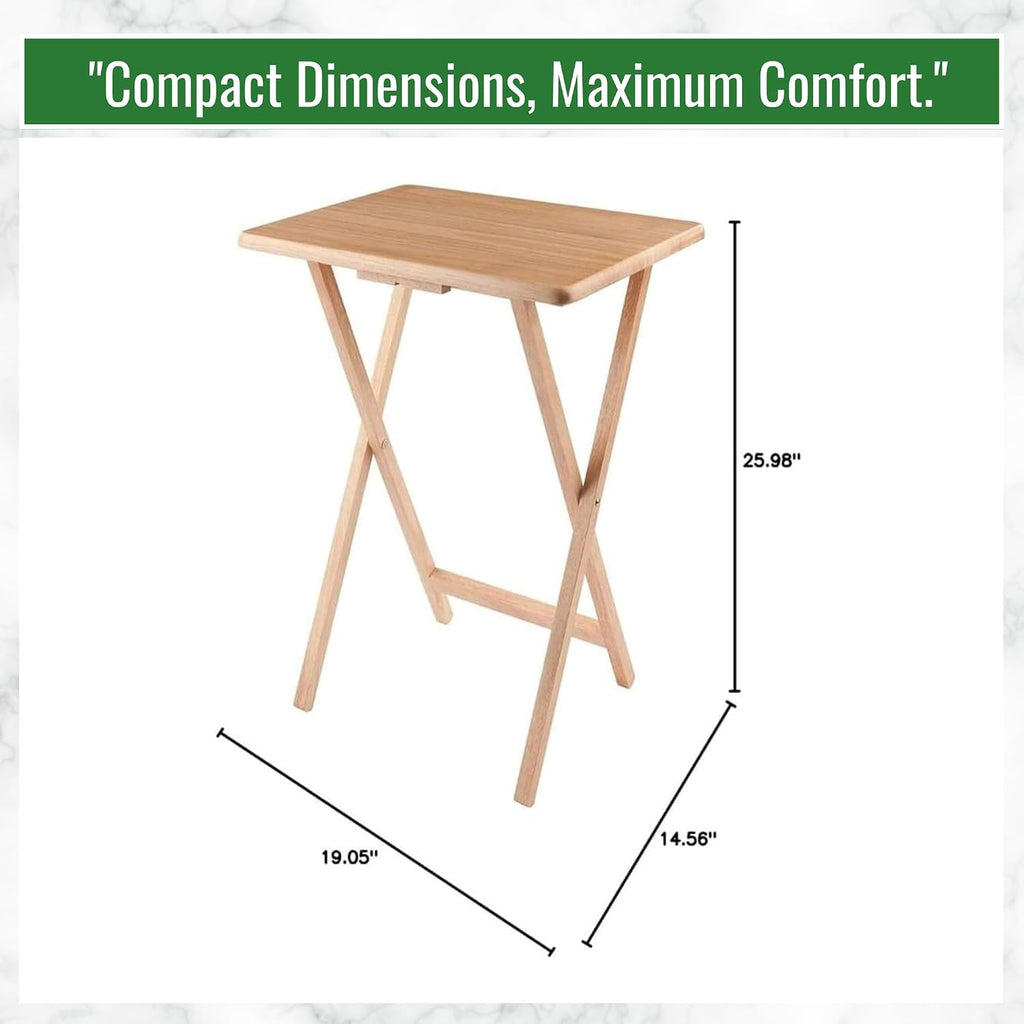 5-Piece Wooden Alex Snack Table Set Folding TV Tray Portable Laptop Stand Compact Gaming Desk Space Saving Sturdy Lightweight & Multipurpose for Living Room Bedroom Office Natural Finish