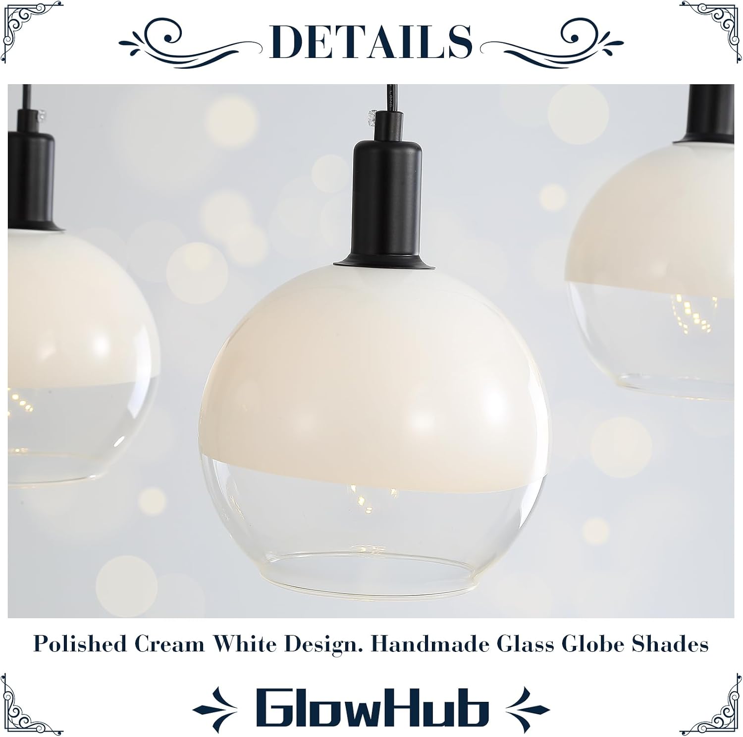 GlowHub Modern Black Chandelier with Milk White Glass Globe Shades 30' 4-Light Pendant Light Mid-Century Sputnik Chandelier Cluster Hanging Light Fixture for Dining Room Entryway Kitchen