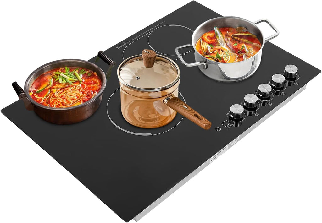 4 Burner Electric Cooktop, 29.53 Inch Touch Control Electric Stove Top with 5 Heating Level & Overheat Protection, Child Lock, 1 Waterproof Tape, Countertop/Embedded Mount Electrics Stovetop Burner