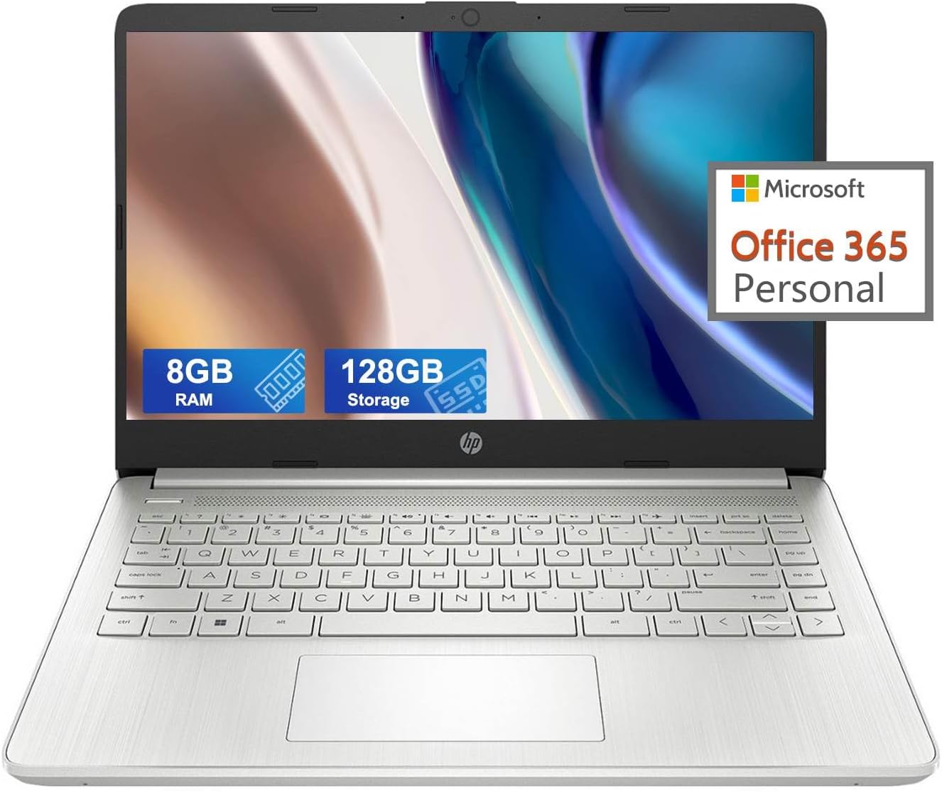 HP 14 Ultralight Laptop for Student and Business, Intel Core N4120 (4-Core), 8GB RAM, 128GB Storage, 1 Year Office 365, Win 11 S, HDMI, WiFi, USB-A&C, MASDROW Accessories