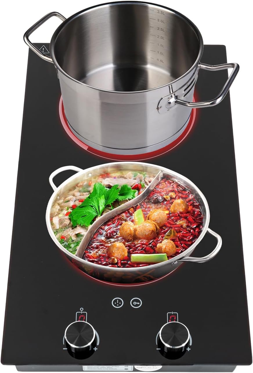 2-Burner Electric Induction Cooktop,110V 2100W LED display screen Electric Countertop Built-in Electric Stove,Sensor Touch Control Double Induction Cooktop,with Child Safety Lock 9 Heating Level