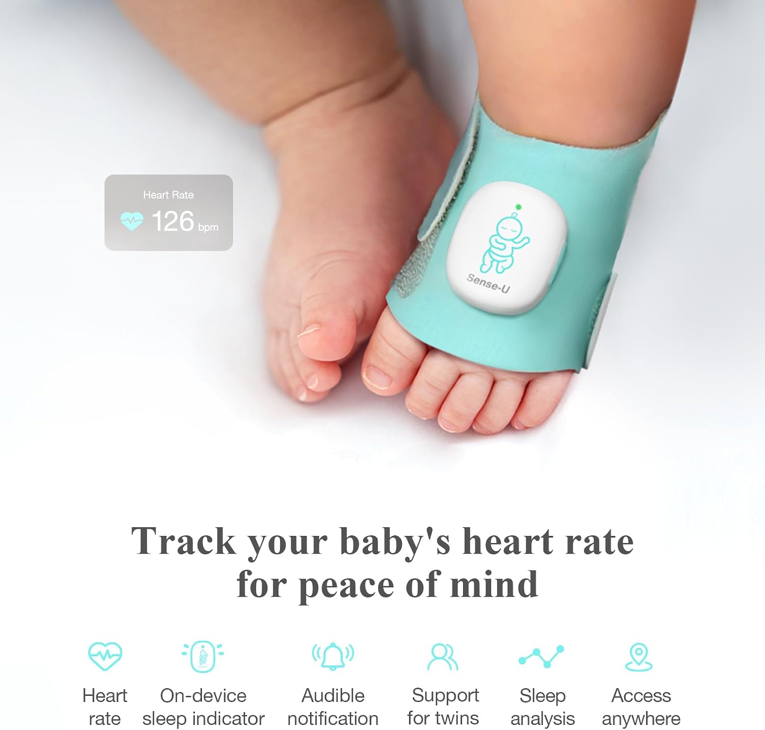 Sense-U Smart Baby Sock Monitor and 2.5K PTZ Camera, Tracks Heart Rate, Sleep Trends & Movement Anytime Anywhere, Video Monitor