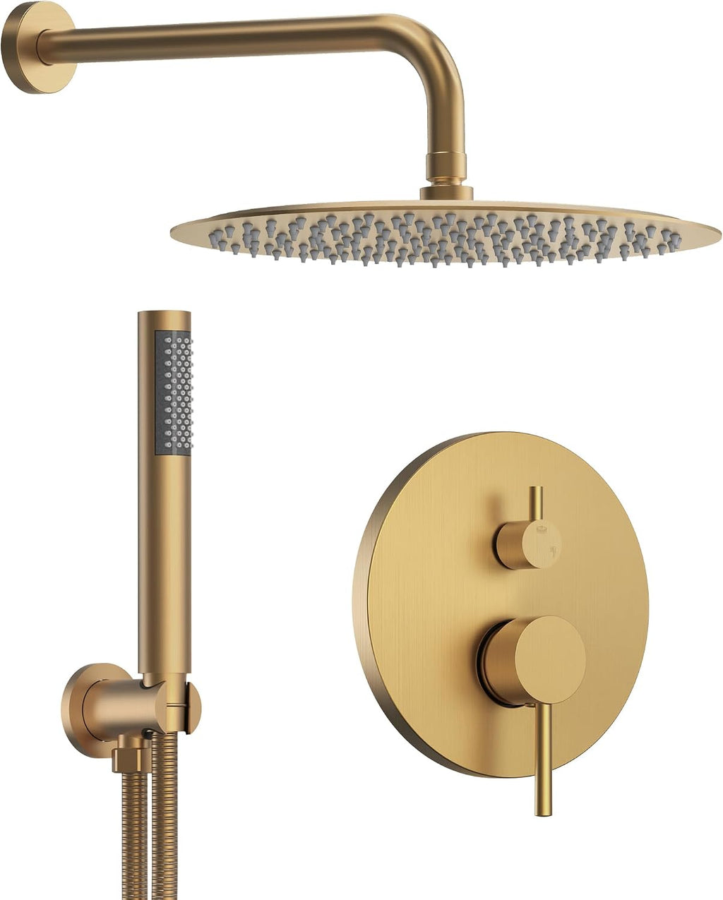 10 Inch Round Shower Faucet Set, High Pressure Rainfall Shower Head and Handheld Sprayer Combo, Brushed Gold