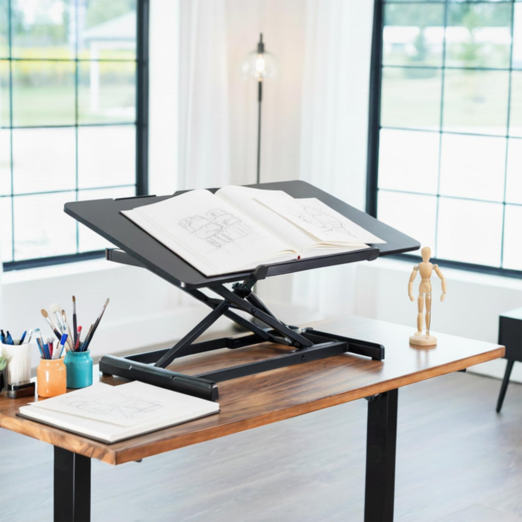 VIVO 36 inch Height Adjustable Tilting Stand Up Desk Converter, Quick Sit to Stand Single Top Keyboard Riser, Laptop Workstation, Drafting Table, Ergonomic Typing, Black, DESK-V036T