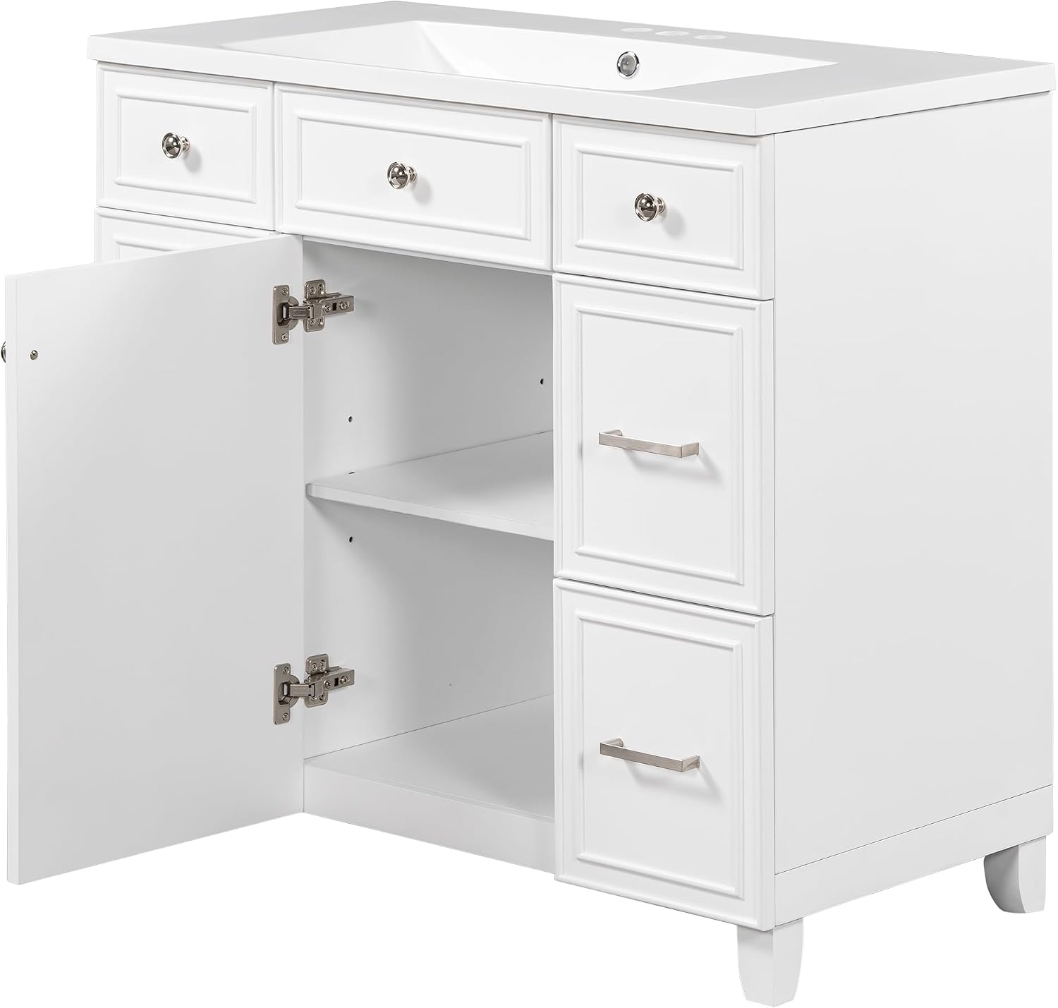LUMISOL 36' Bathroom Vanity with Sink Top, Modern Bathroom Vanity with 3 Drawers & Cabinet, Solid Wood Bathroom Cabinet with Undermount Basin, White