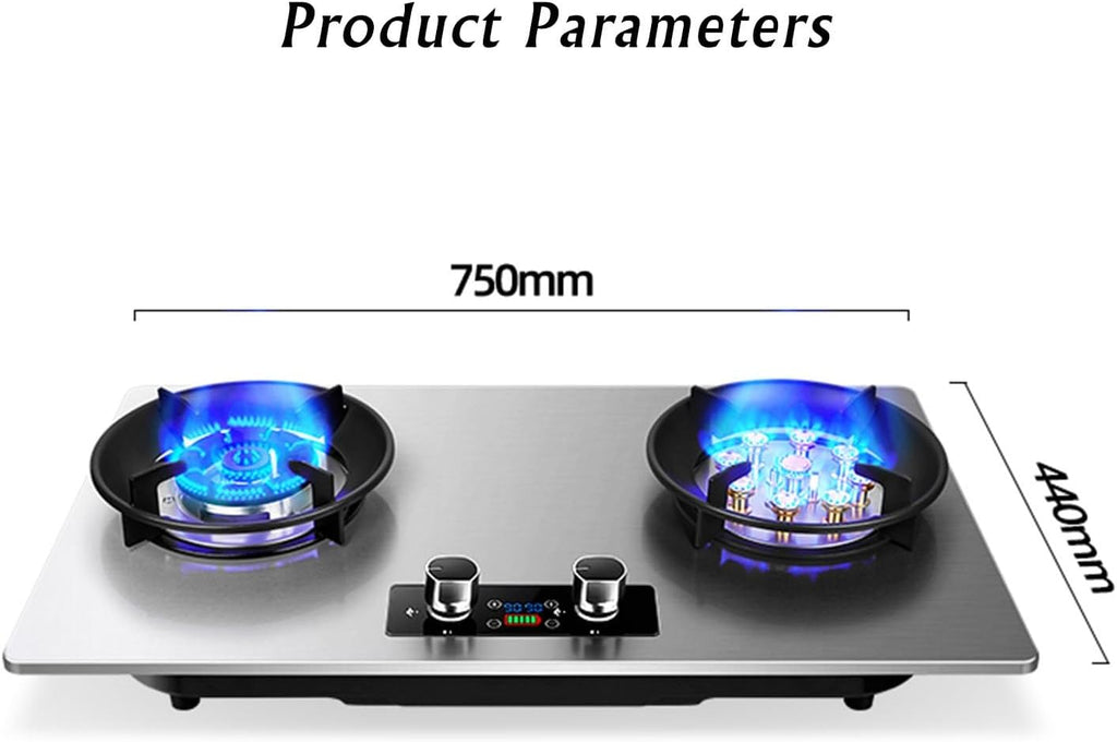 Stainless Steel Gas Stove,Tabletop/built-in Gas Cooktop,17060 BTU Two Burners,Flameout Protection Suitable for Home and Commercial Use (Size : NG)