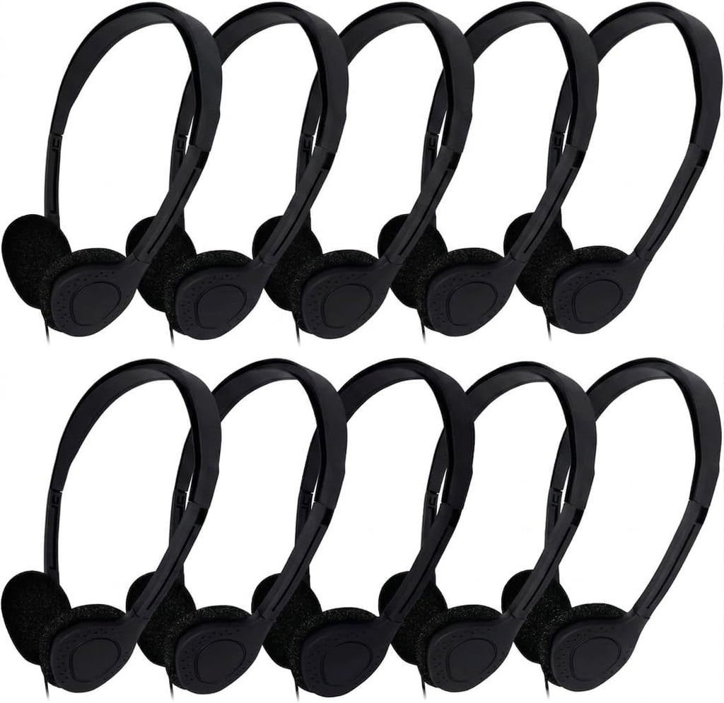 Maeline Classroom Headphones Bulk 100 Pack – 3.5mm Wired School & Office Headphones No Microphone, Student Headphones for Testing, Training, Library, Hotel, Healthcare Use – Black