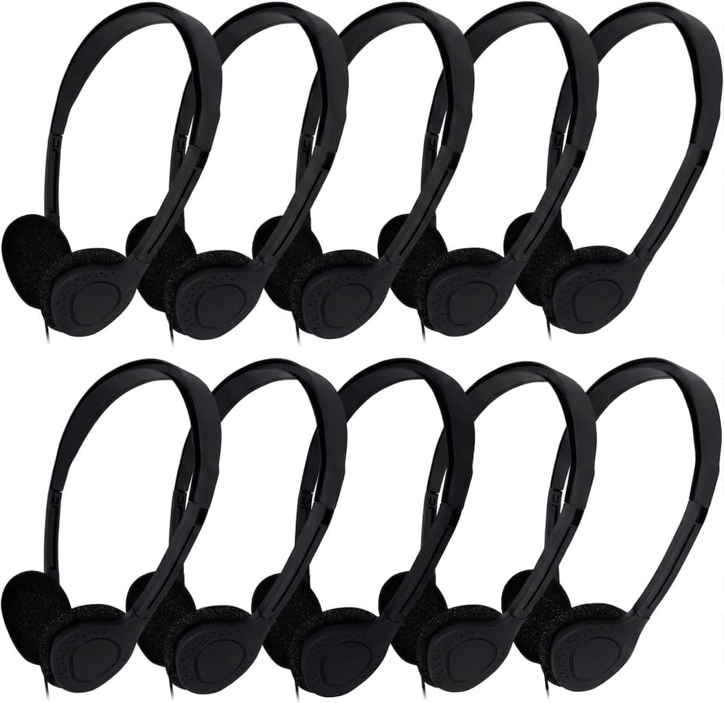Maeline Classroom Headphones Bulk 100 Pack – 3.5mm Wired School & Office Headphones No Microphone, Student Headphones for Testing, Training, Library, Hotel, Healthcare Use – Black