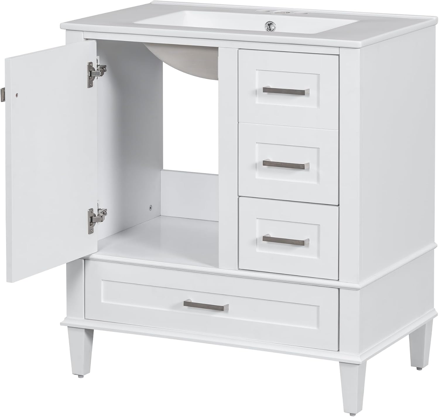 LUMISOL 30 Inch Bathroom Vanity with Sink, Wood Bathroom Storage Cabinet with Soft Closing Door and 3 Drawers, Freestanding Bathroom Vanities with Undermount Ceramic Sink, White