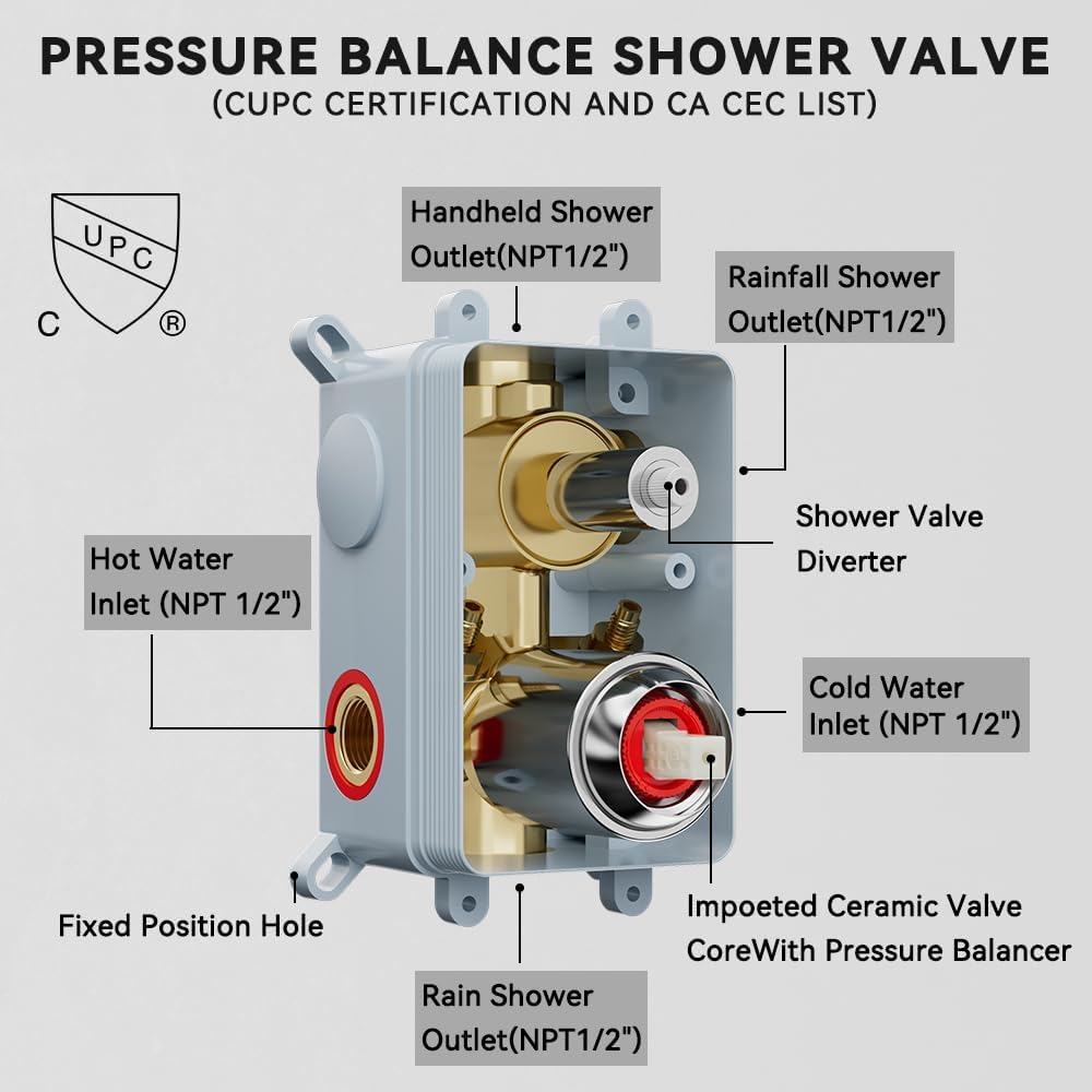 Shower System Shower Faucet Set, STARBATH 6'+12' Ceiling Mount Dual Rain Shower Head Set with 2 in 1 Handheld Spray,Rainfall Shower System with Diverter Valve and Trim Kit Complete,Chrome