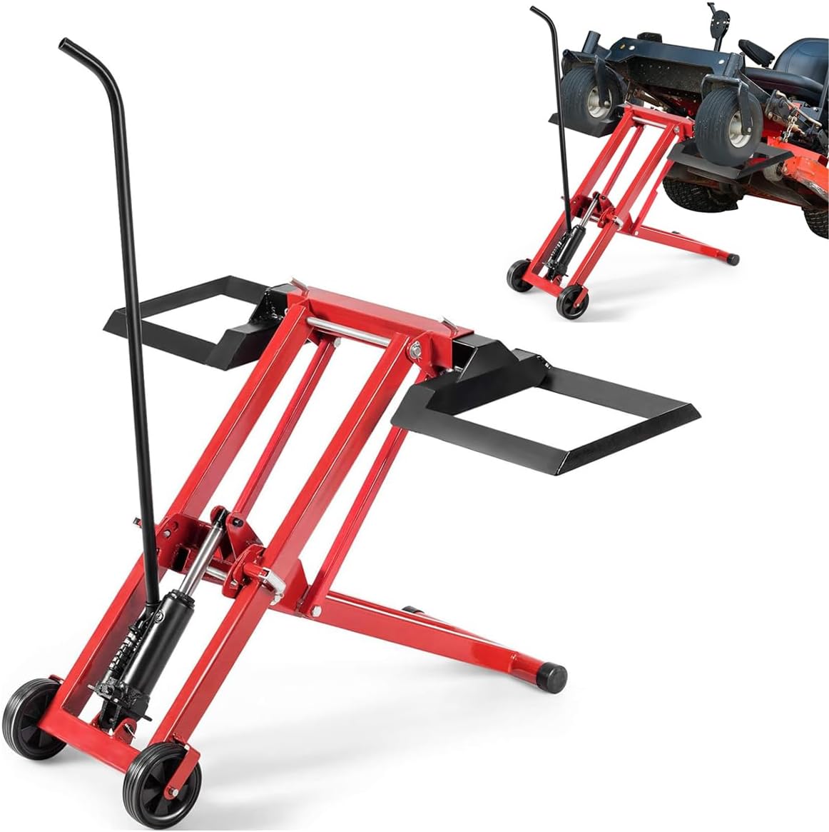 ERGOMASTER Lawn Mower Lift, Adjustable Heavy Duty Mower Lift Jack Zero Turn w/Non-Slip Wheels, 500 LBS Lifting Capacity & Foldable Design