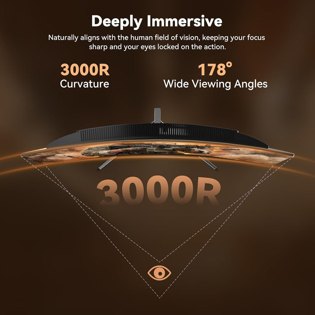 24 Inch Curved 200hz Gaming Monitor, FHD 1080p Computer Monitor with 3000R, 4000:1 Contrast, 1ms Response Time, 99% sRGB, AMD FreeSync, Eye Care, HDMI 2.0 & DP 1.4, VESA Mount, for Game & Office