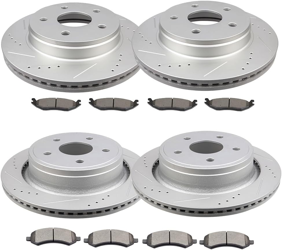 SCITOO (Front 336 mm Rear 352 mm) Brake Rotors (5 Lugs) and Pads Kits Fit For Chrysler Aspen 2007-2009,For Dodge For Durango 2007-2009,For Dodge Ram 1500 2006-2010,For Ram 1500 2011-2018