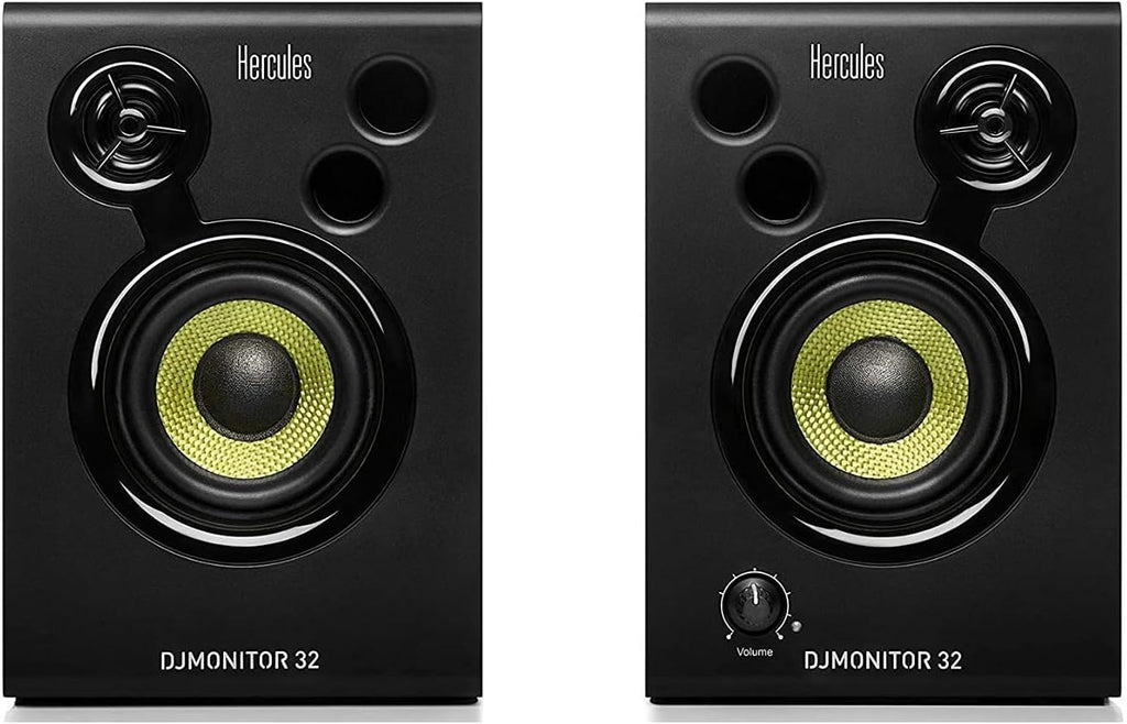 Hercules DJ Starter with Serato DJ Lite Controller and DJMonitor 32 Active Speakers Bundle With Headphones, Laptop Stand and 4-Port USB 3.0 Hub (3 Items)