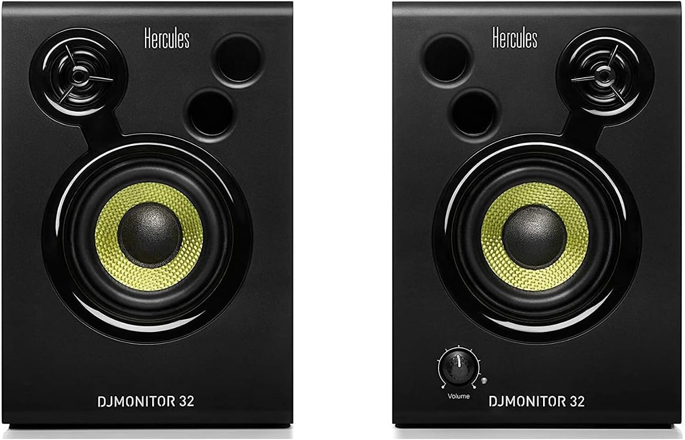 Hercules DJ Starter with Serato DJ Lite Controller and DJMonitor 32 Active Speakers Bundle With Headphones, Laptop Stand and 4-Port USB 3.0 Hub (3 Items)