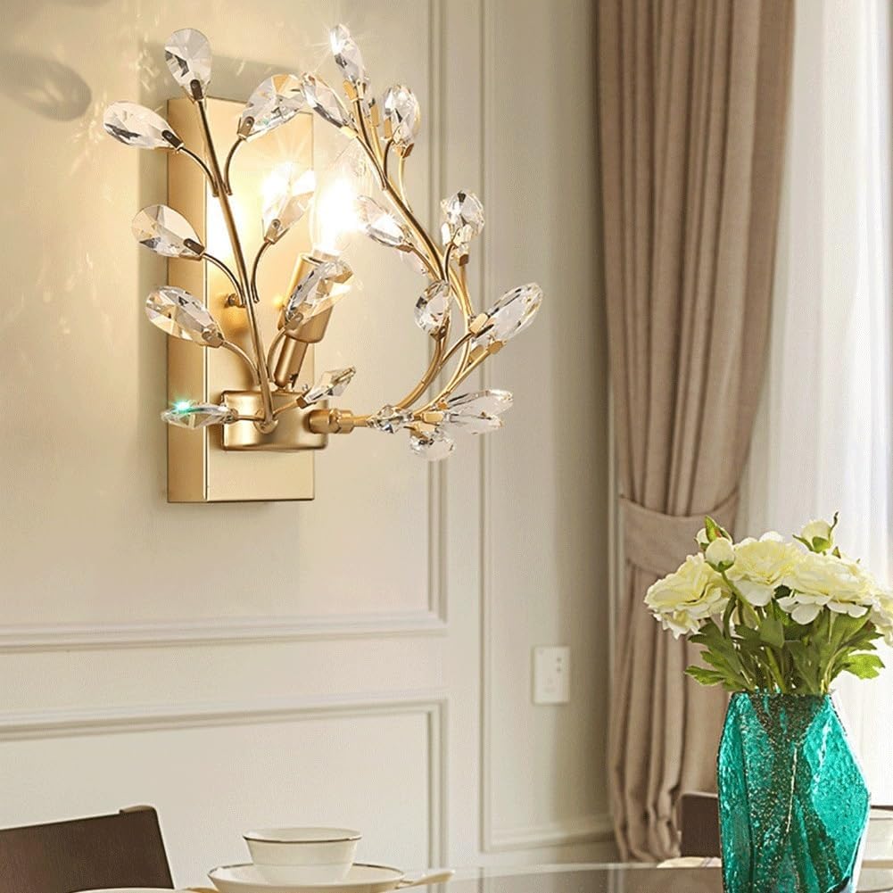 Wall Lighting Fixtures Creative Retro Crystal Wall Sconces Wrought Iron Crystal Branches Wall Light Wall Mounted Lighting Fixture for Dining Room Bathroom Bedroom Living Room Entryway