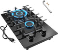 2 Burner Gas Stove Propane Cooktop, Tempered Glass Gas Cooktop 12 inch Stainless Steel Gas Burner with Thermocouple Protection, Lpg/Ng Dual Fuel Built-in Gas Stove Top for Apartments, Rvs