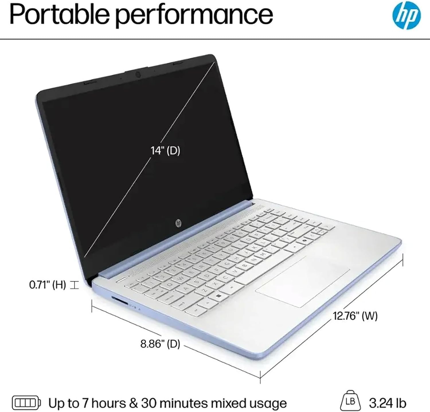HP 2025 Student Business Laptop Computer - w/1 Year Office 365, 16GB RAM, 128GB UFS & 256GB SD Card, Ai Copilot Intel 4-Core Processor, HD Display, Windows 11 Pro(Blue)