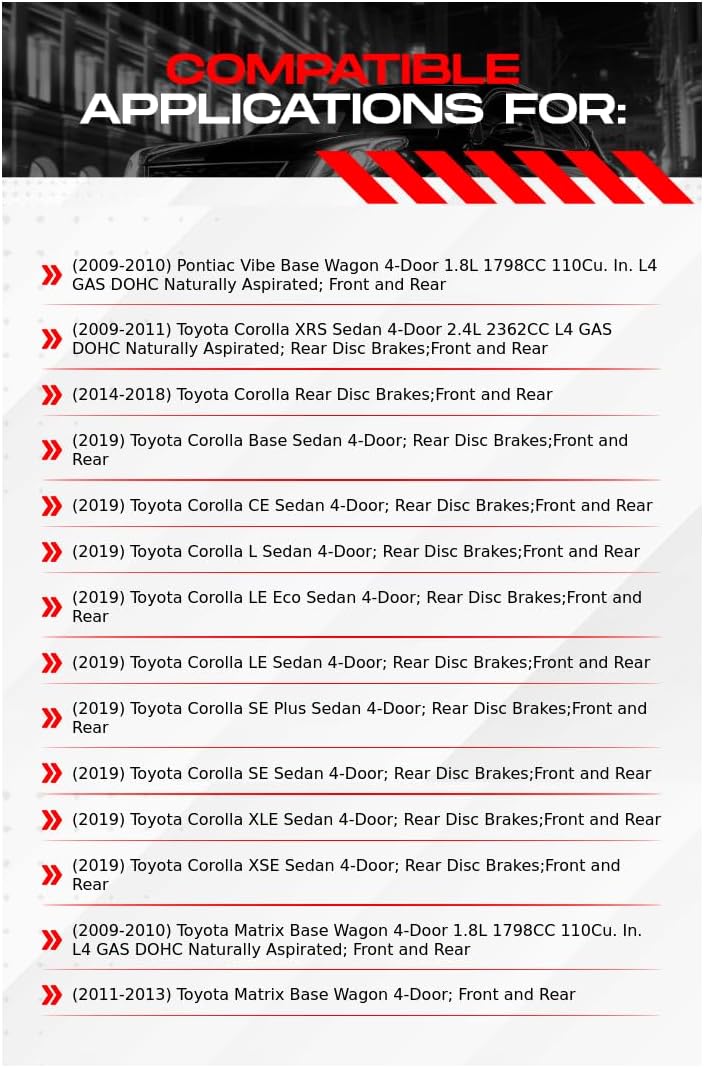 R1 Concepts Front and Rear Brake Kit Fits 2009-2010 Pontiac Vibe; 2009-2019 Toyota Corolla; 2009-2013 Toyota Matrix| Ceramic Pads, Blank Rotors| Hardware| 10.8' Front & 10.2' Rear