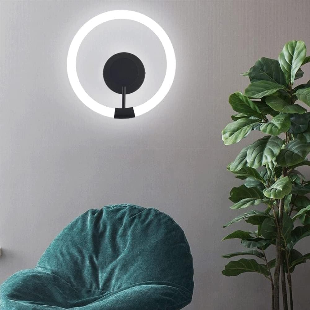 Round Dimmable Wall Sconces Acrylic Modern Wrought Iron Light for Living Room Bedroom Bathroom Kitchen Island(Black)
