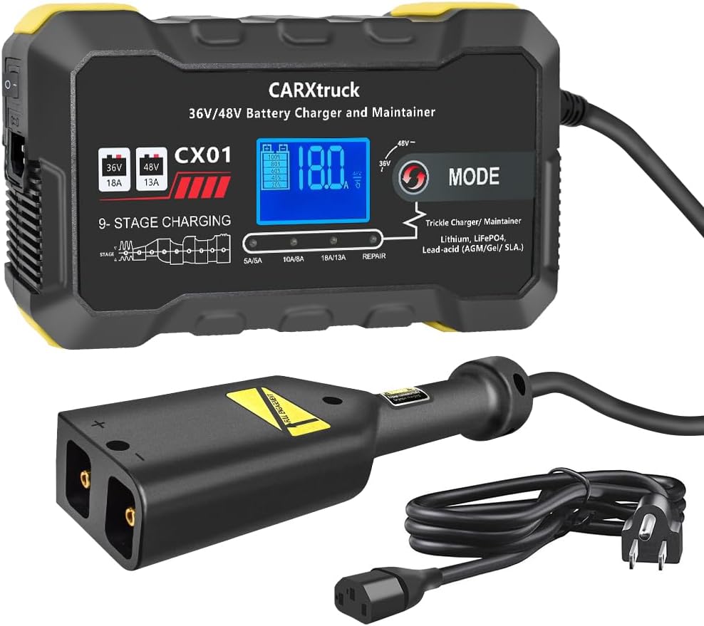 36V 18A & 48V 13A Golf Cart Battery Charger for EZGO TXT with D Style Plug, Smart Trickle Charger