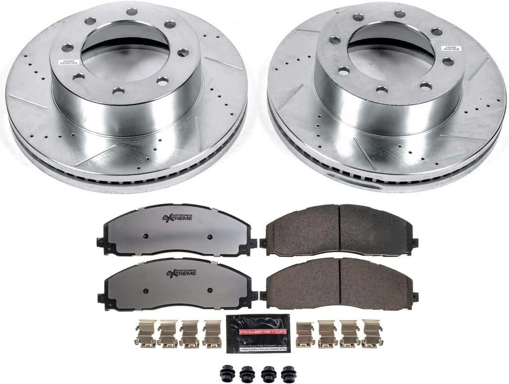 PowerStop Front Brake Kit For Ford F-250 Super Duty 2012-22 |F-350 Super Duty 2013-22 |F-450 Super Duty 2013-16 -Truck & Tow Carbon Fiber Ceramic Brake Pads+Drilled & Slotted Rotors Upgrade, K6403-36