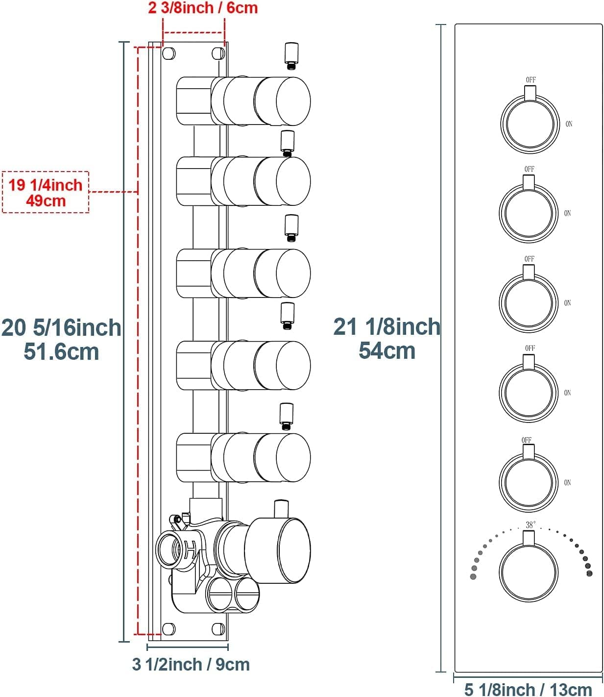 Brushed Nickel Shower Faucet System 16 X 24' 3 Functions Waterfall Mist Rainfall Ceiling Shower Head Thermostatic Full Body Shower Faucet Set Complete With Handheld And Shower Body Jet Spray