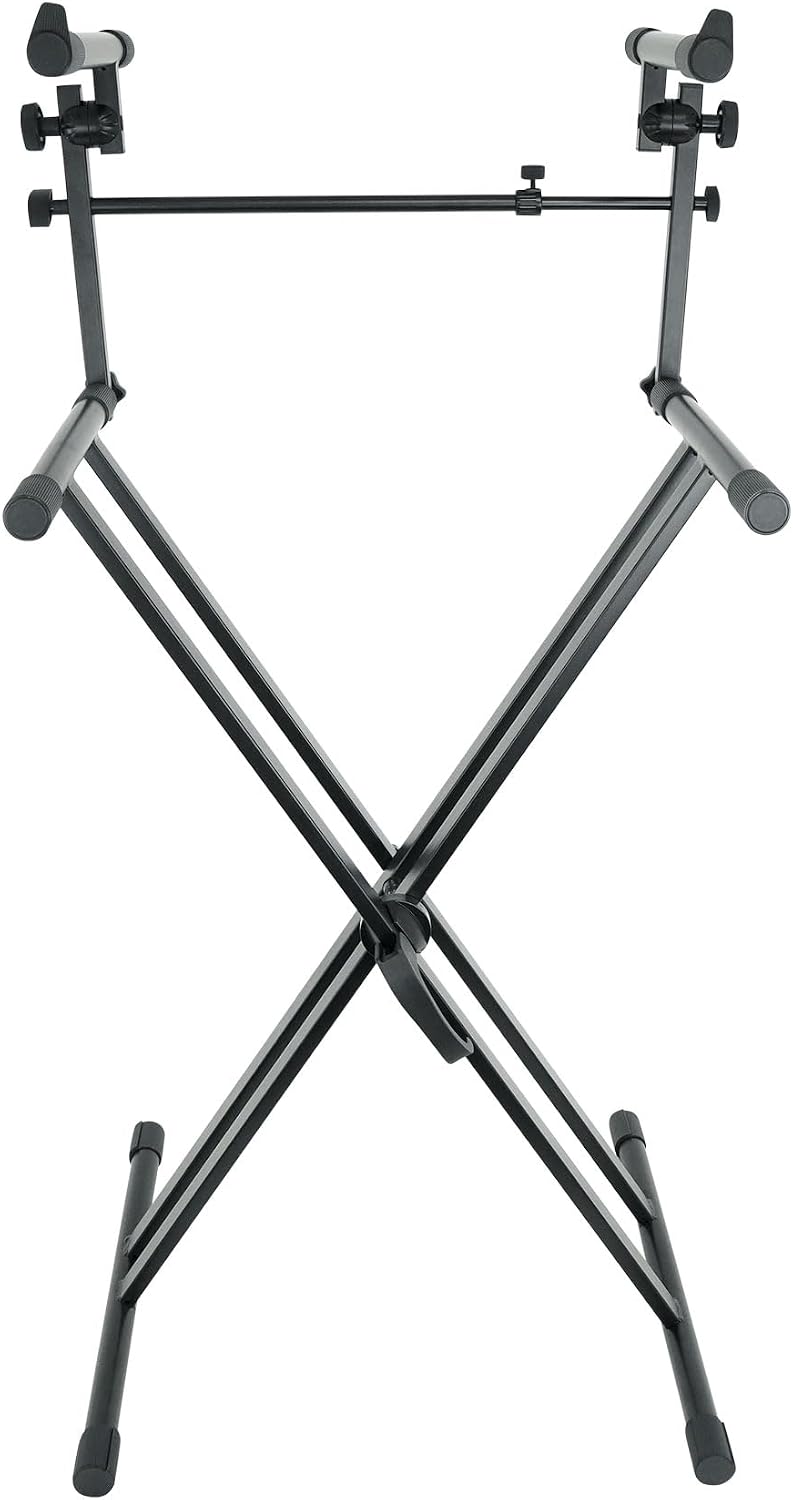 Rockville RKS42X Bundle: 2-Tier X-Stand Keyboard/DJ Stand with Quick Release Mechanism, Z-SHELF Universal Shelf for Z-Stand with Second-Tier, 2-Items