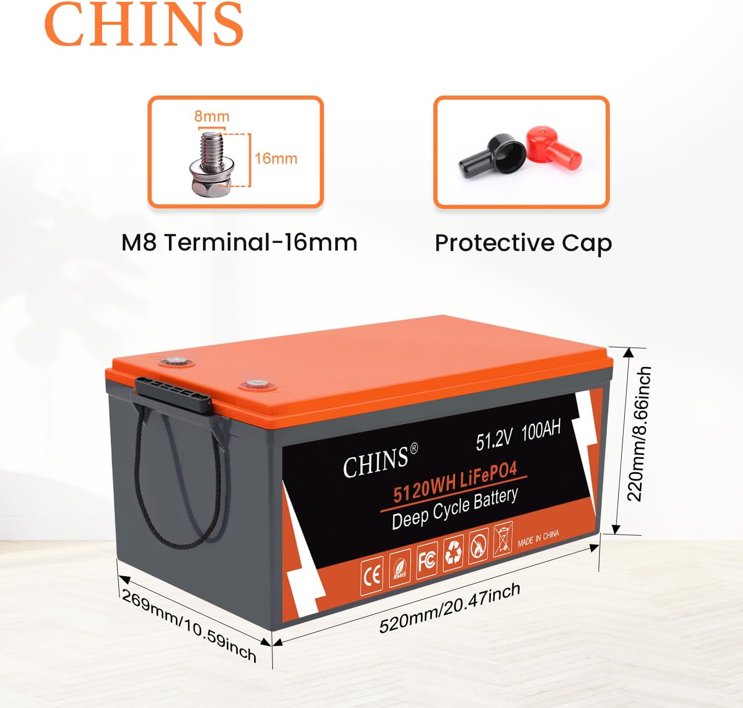 CHINS 48V 100Ah Lithium Golf Cart Battery, Includes Monitor, Built-in Bluetooth 200A BMS, 4000+ Cycles, 48V Lithium Battery Perfect for Golf Cart