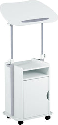 Techni Mobili Adjustable Laptop Cart with Storage, Rolling Mobile Workstation Desk with Cabinet, Shelf & Locking Wheels. Height Adjustable Sit to Stand for Home Office, Bedside, or Classroom (White)