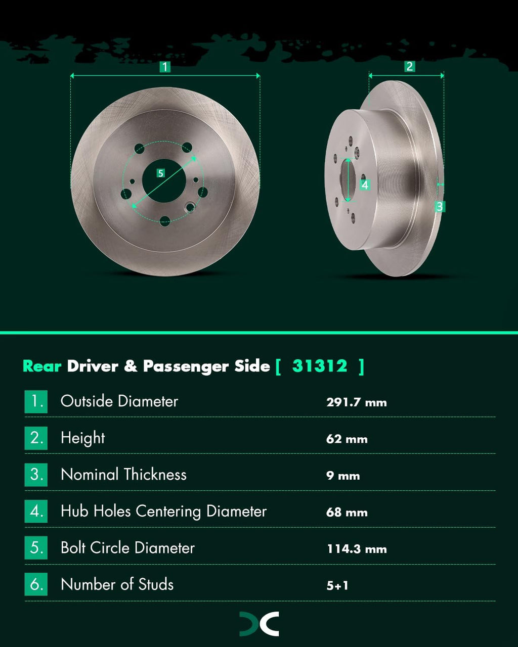 SCITOO Brake Kits For Lexus For RX330 2004-2006,For RX350 2007-2009,For RX400h 2006-2008,For Toyota For Highlander 2006-2007 Disc Brake Rotors and Semi Metallic Brakes Pads 31392;D1005;31356;D996