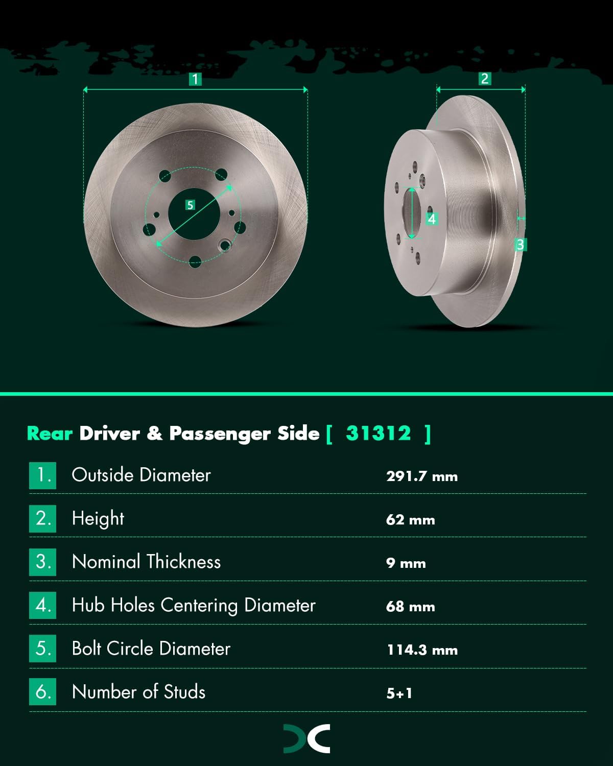 SCITOO Brake Kits For Lexus For RX330 2004-2006,For RX350 2007-2009,For RX400h 2006-2008,For Toyota For Highlander 2006-2007 Disc Brake Rotors and Semi Metallic Brakes Pads 31392;D1005;31356;D996