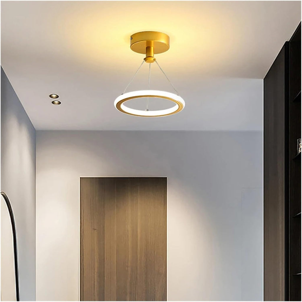 Modern LED Chandelier Lights Energy Saving Wrought Iron Chandelier Circle Ceiling Hanging Lamp Kitchen Bedroom Lighting Fixture(Gold)
