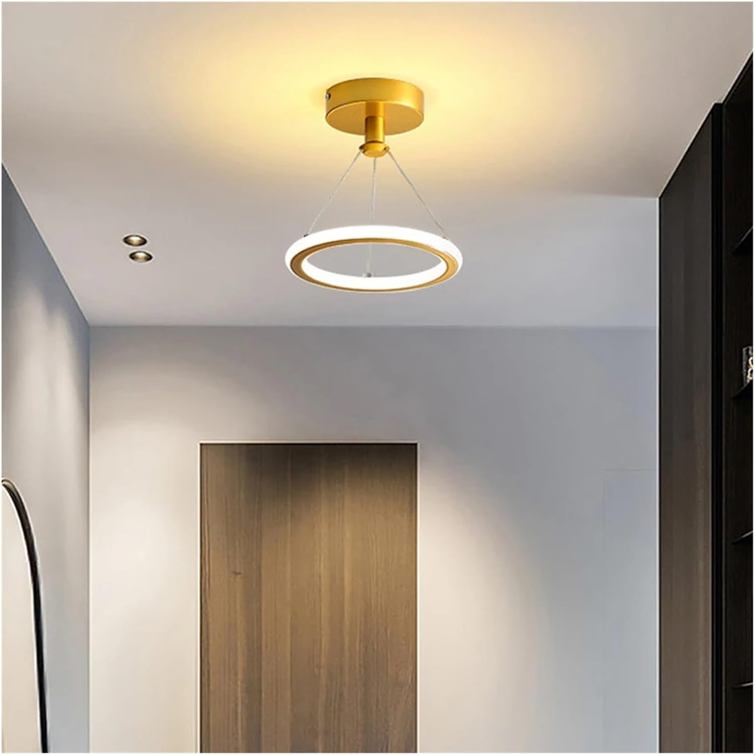 Modern LED Chandelier Lights Energy Saving Wrought Iron Chandelier Circle Ceiling Hanging Lamp Kitchen Bedroom Lighting Fixture(Gold)
