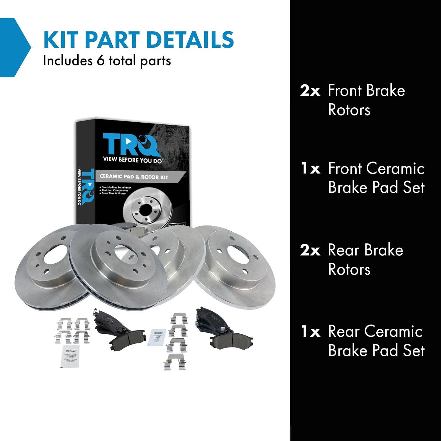 TRQ Front and Rear Brake Pad and Rotor Set Ceramic Compatible with 1991-1992 Saturn SC 1993-1998 SC1 SC2 1991-1998 SL SL1 SL2 SW1 SW2