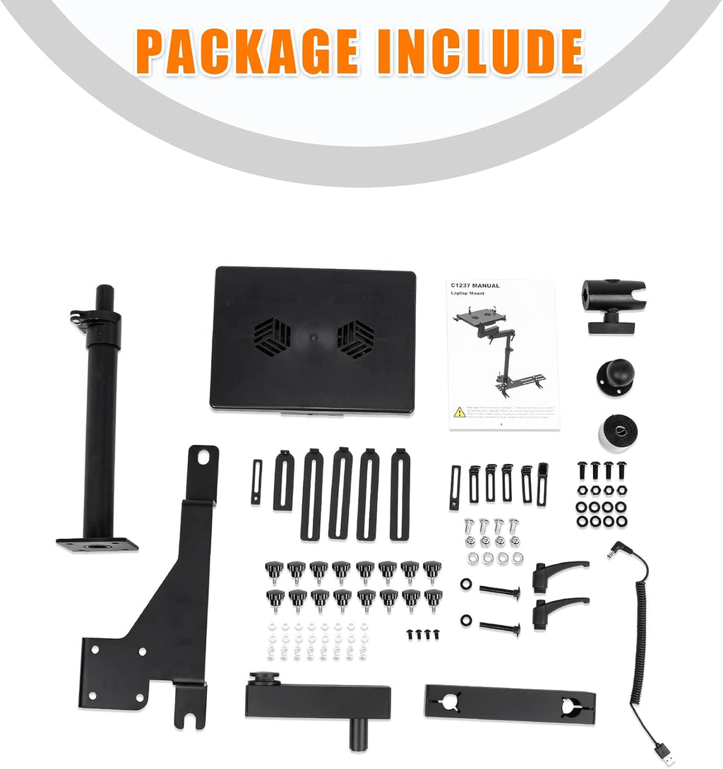 MELIPRON Truck Laptop Mount Fit for 15-25 Ford F150, 17-25 F250, F350, F550, No-Drilling Vehicle Computer Stand for Passenger Seat, Adjustable Height, 2 Built-in Cooling Fans