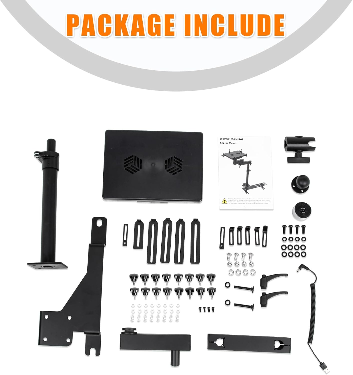 MELIPRON Truck Laptop Mount Fit for 15-25 Ford F150, 17-25 F250, F350, F550, No-Drilling Vehicle Computer Stand for Passenger Seat, Adjustable Height, 2 Built-in Cooling Fans