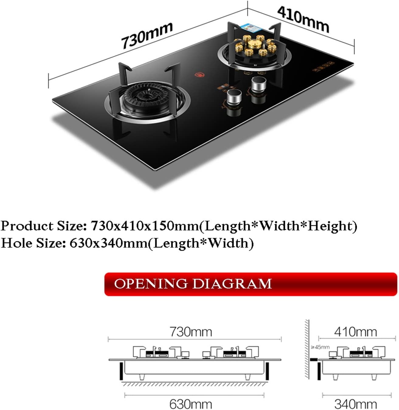 Desktop/built-in Tempered Glass Gas Stove,LPG/NG Gas Cooktop 2 Burners,Flameout Protection,Suitable aor Home and Commercial Use (Size : LPG)