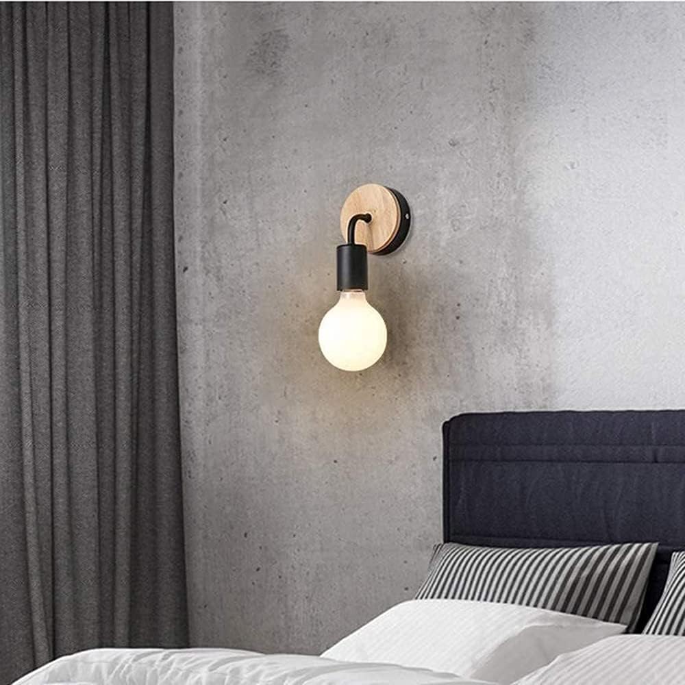 E27 Solid Wood Wall Lamp 350° Rotatable Lights Wrought Iron Holder Bathroom Make-up Light Indoor Decoration Modern Black Mirror