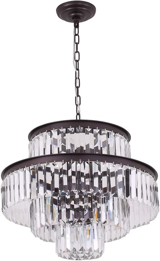 20' Black Crystal Chandelier, Modern 4-Tier Ceiling Light with Clear Crystal Prisms, Luxury Pendant Lighting for Dining Room Entryway