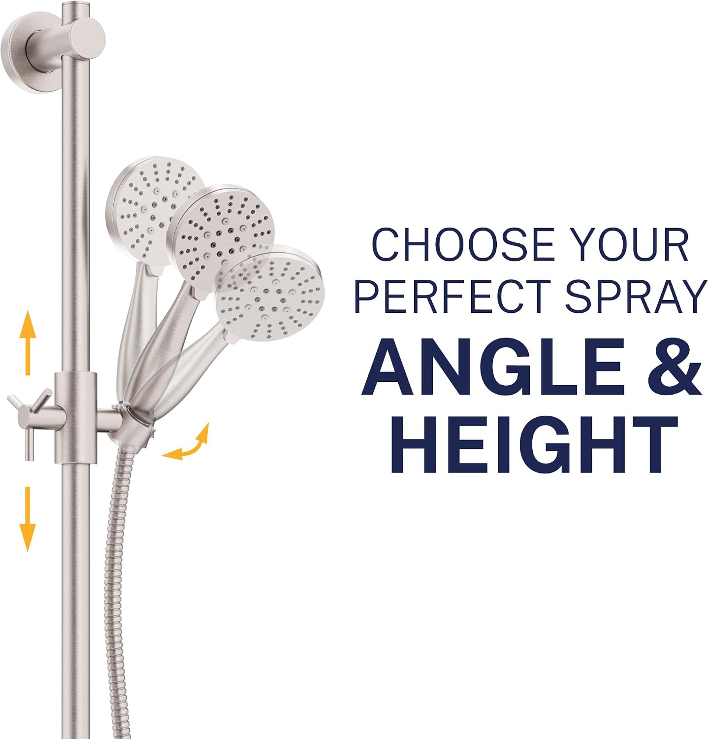 HammerHead Showers Solid Metal 27.5 Inch Shower Slide Bar with 3-Spray Handheld Shower Head with Long Hose and Holder, 1.75 GPM Low Flow Shower Head, Brushed Nickel