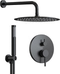 10 Inch Round Shower Faucet Set, High Pressure Rainfall Shower Head and Handheld Sprayer Combo, Matte Black